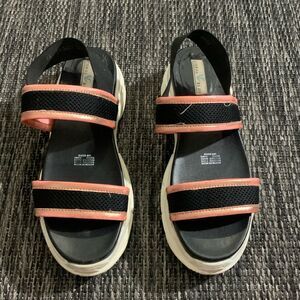Coral blue platform black and pink sandals